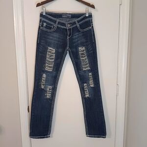 Salvaje Women Distressed Very Low-rise   Straight Leg Blue Jeans